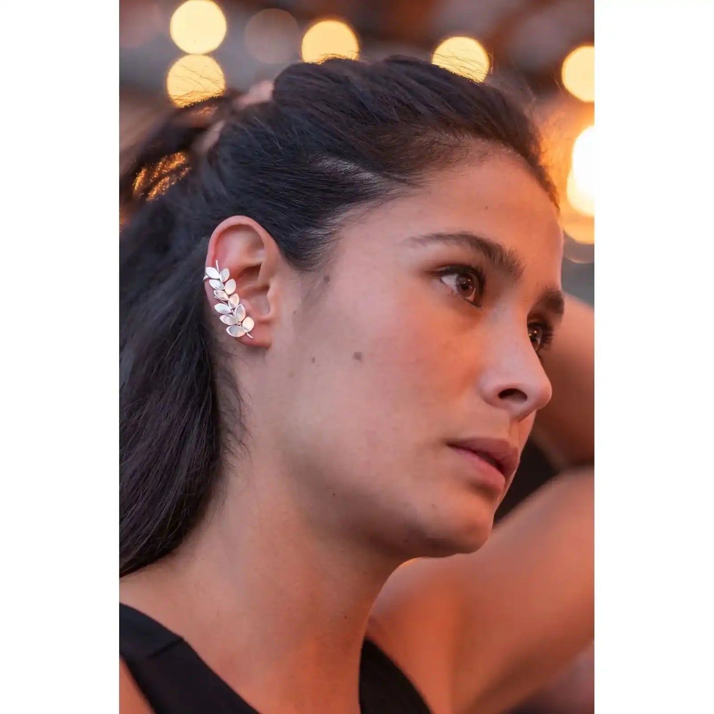Ear cuff hojas plata 950 botánico. Joyería artesanal natural orgánica. Diseño foliar hecho a mano.