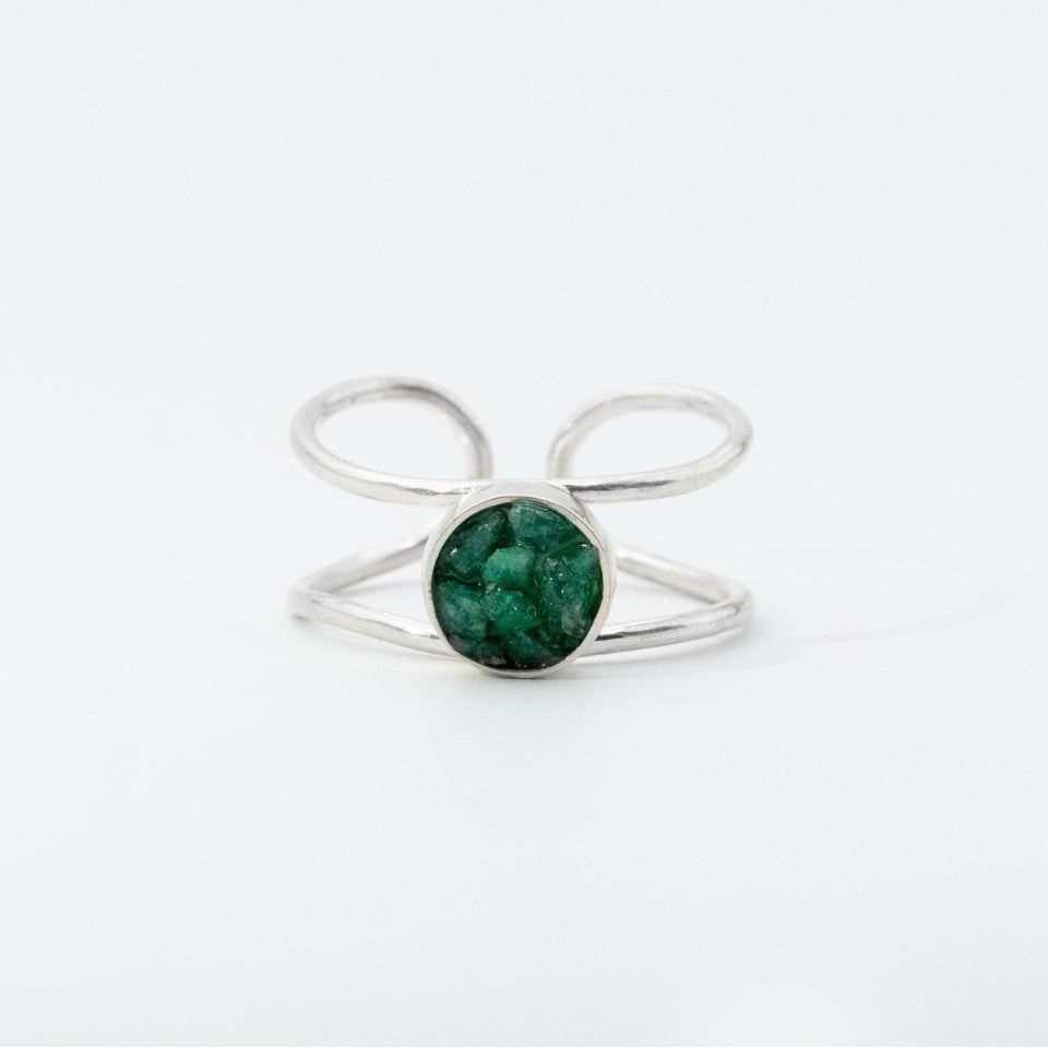 Anillo Plata 950 doble aro y Esmeraldas