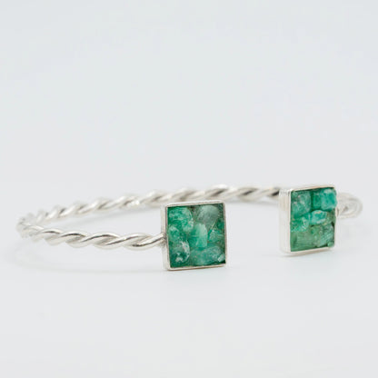 Brazalete cuadrado en Plata y Esmeralda