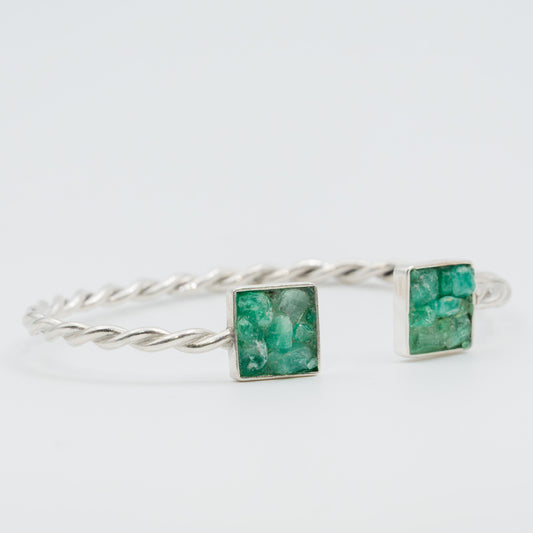 Brazalete cuadrado en Plata y Esmeralda
