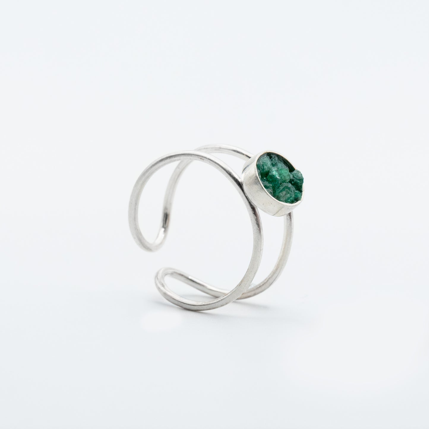 Anillo Plata 950 doble aro y Esmeraldas