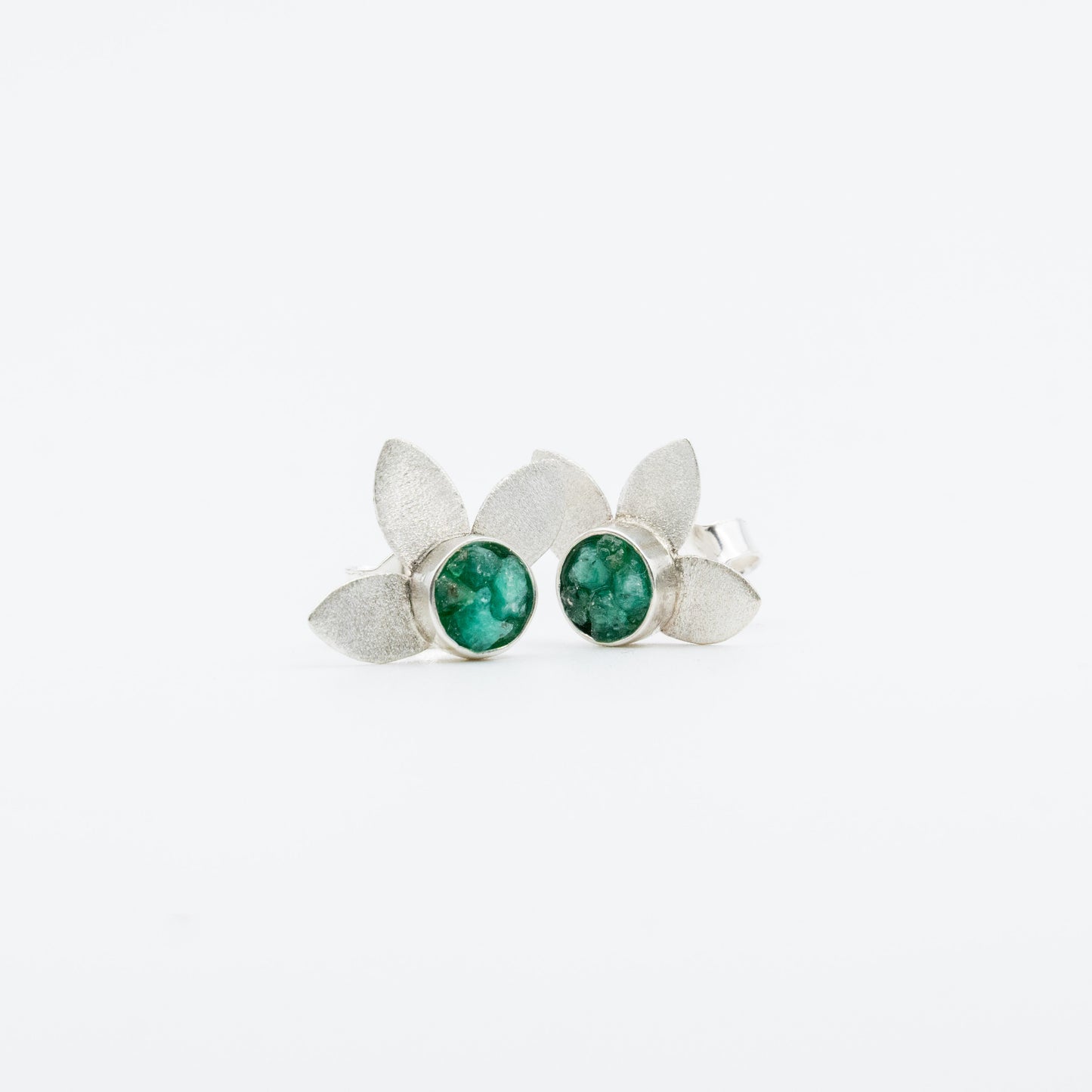 Arete 2 Petalos Plata 950 y Esmeralda