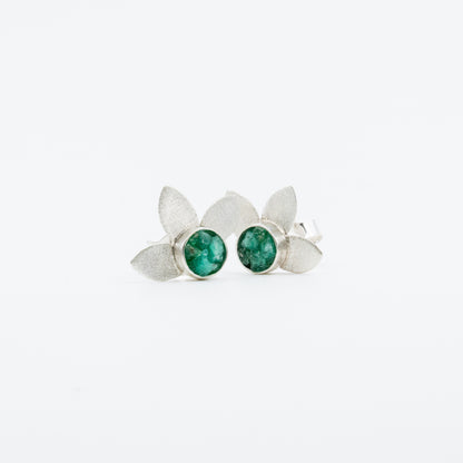 Arete 2 Petalos Plata 950 y Esmeralda