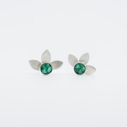 Arete 2 Petalos Plata 950 y Esmeralda
