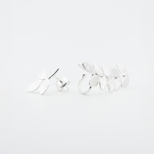 Ear cuff hojas plata 950 botánico. Joyería artesanal natural orgánica. Diseño foliar hecho a mano.